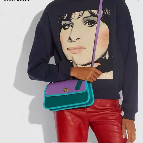 Coach Colorblock Leather Top Handle Satchel in Purple and Teal - Picture 2 of 9